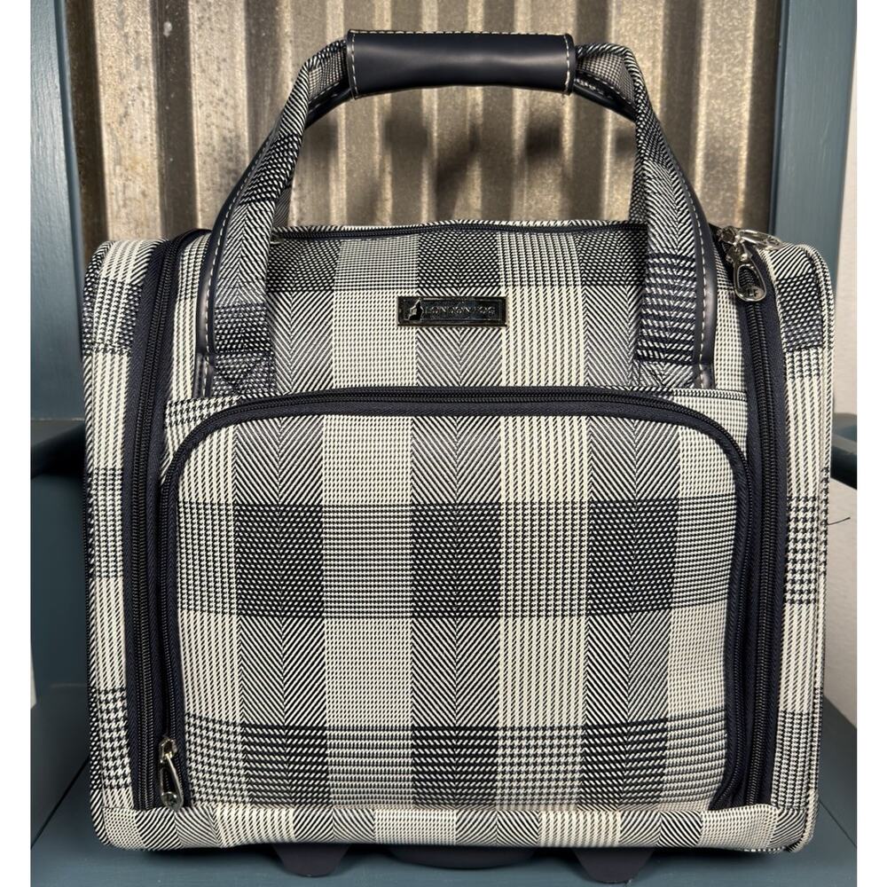 London Fog Sheffield 15-inch Rolling Carry-On Under Seat Luggage Bag Navy Blue